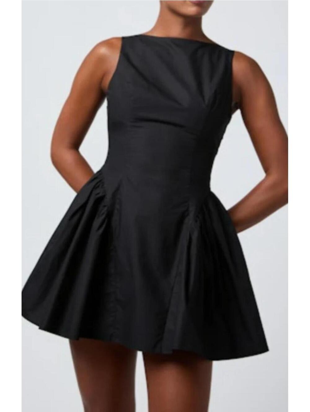 Lulus Romilly Poplin V Back Mini Dress Black Size M NEW